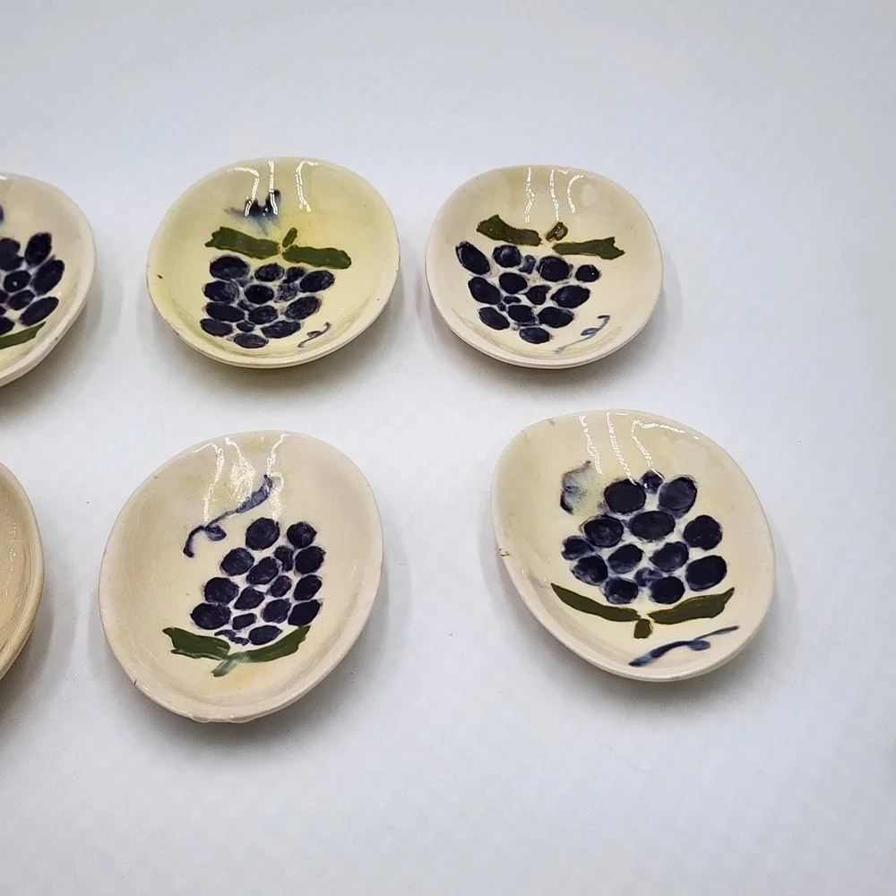 Vintage Hand Painted Ceramic Salt Cellars Purple Grapes Trinket Dishes Lot of 8